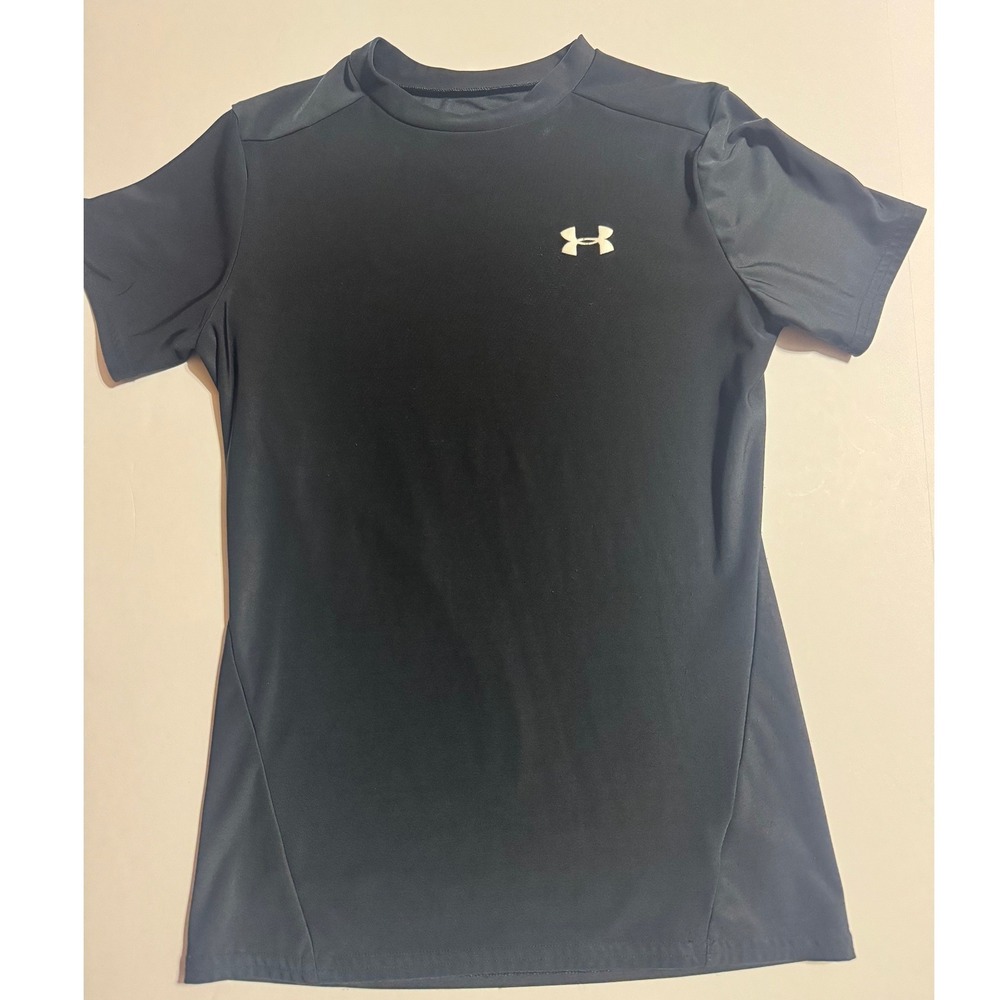 Under Armour HeatGear Boys Black Fitted Short Sleeve Athletic Shirt Size YLG